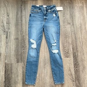 NEW Good American Medium Wash Distressed Denim Jeans Good Leg Crop 0/25